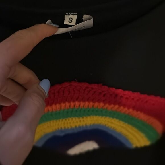 Black Rainbow Sweatshirt - Rainbow Color Fringe - BRAND NEW - Size Small NWOT - Picture 4 of 5